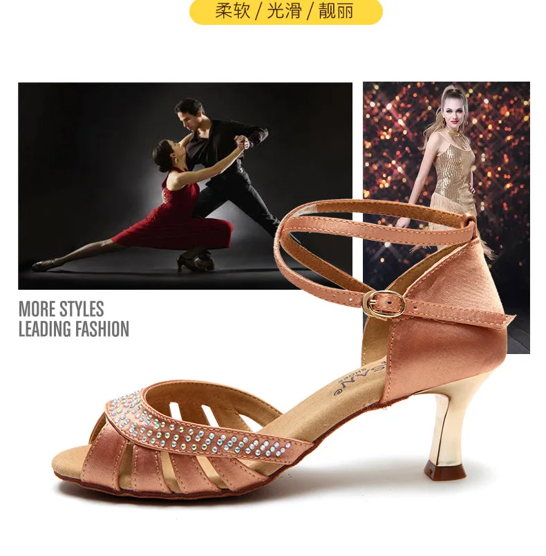 SASAN оптом женские туфли для латинских танцев; Обувь с украшением в виде кристаллов со средним каблуком; Танцевальная обувь для сальсы; S-123