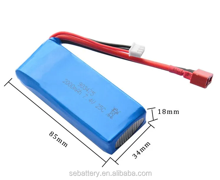 RC battery 903475 2S 2000mAh 7.4V 25C high rate 25C quadcopter drone battery Li-polymer battery