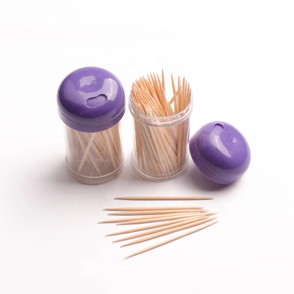 Double Tips Birch Wood Toothpicks With Plastic Cup