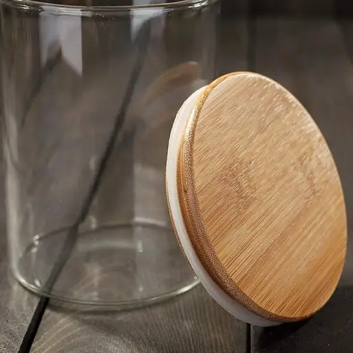 
Cheap food container glass storage jars with wooden lids for sale 