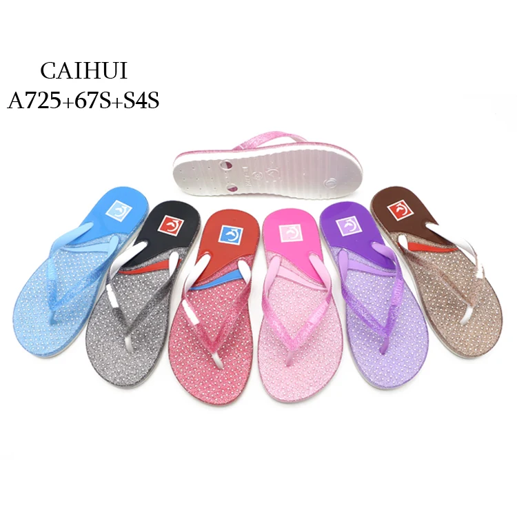 PCU  Beach flip flop Printed colorful Slipper Woman Lady Pvc Slipper