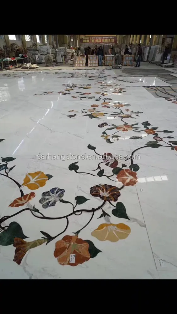 
waterjet marble flowers tile design floor 