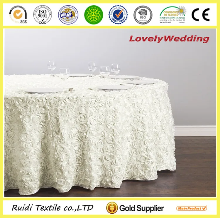 100% polyester cheap rose round tablecloth rosette satin table cloth
