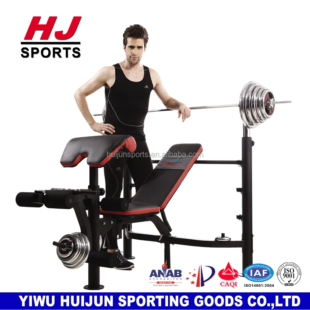 HJ-B061 Foldable Abdominal exercise bench standard Weight lifting Bench with 100kg chrome plated barbell