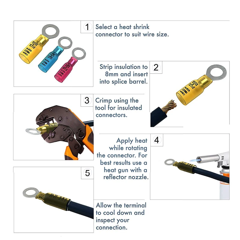 QWT 270pcs marine electrical heat shrink ring wire terminal connectors kit,solder spade butt terminal connectors set