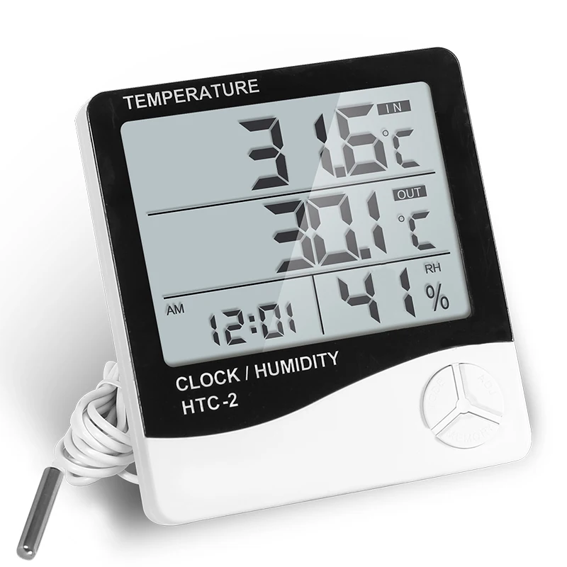 HTC-2 Digital indoor outdoor thermometer with hygrometer clock thermometer strip With Timer 3 Rows Model