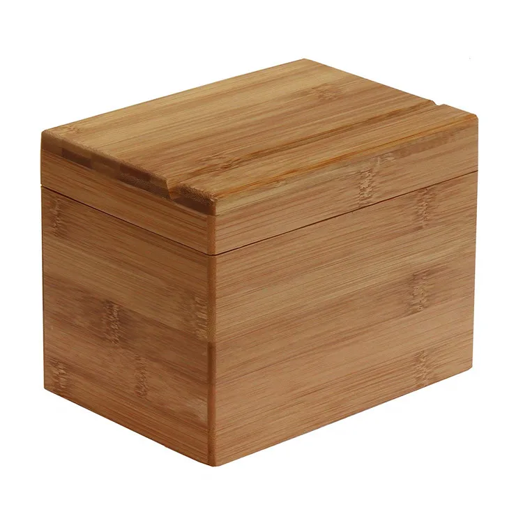China Factory Custom Handmade Decorative Bamboo Wood Recipe Box With Hinged Lid