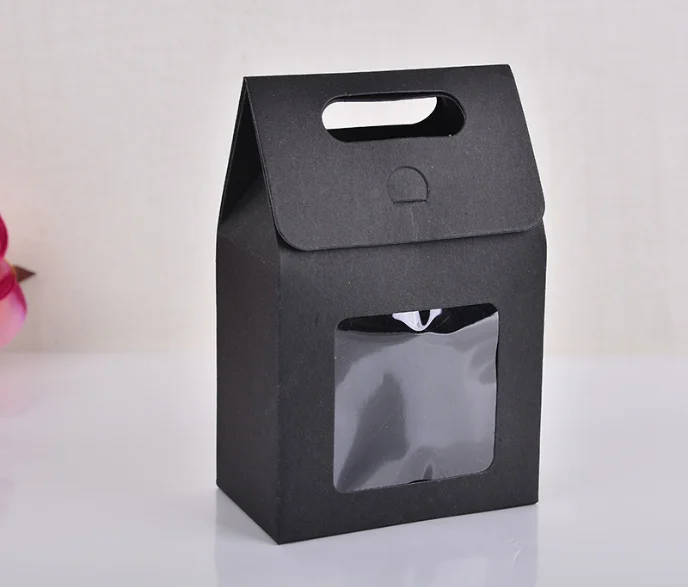 Creative House Shape Square Bottom Kraft Candy Gift Paper Bag With Clear Window