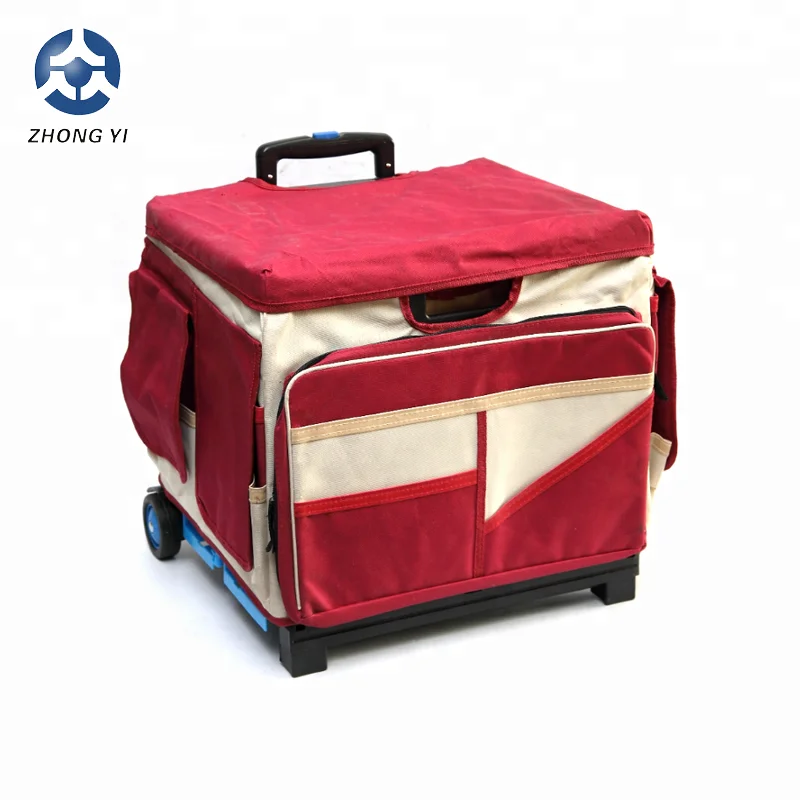Plastic Folding Canvas Utility Rolling Shopping Cart with Canvas Bag