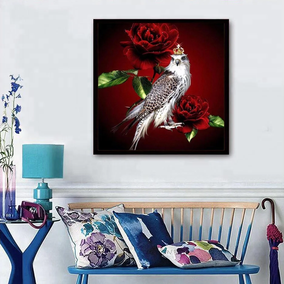 
New 5D DIY Full Drill Square Diamond Painting with Owl in the Rose Mosaic Embroidery Rhinestone for Home Decoration 