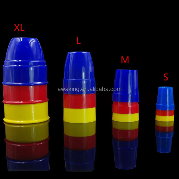 Various size magic three cups and balls magic trick