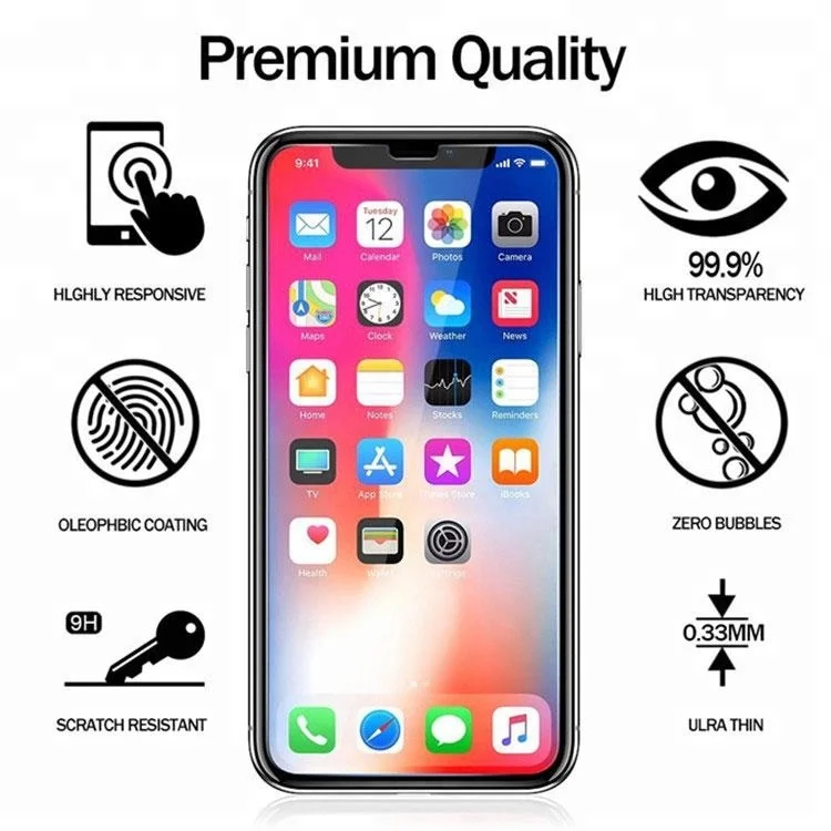 
For iphone x / xs tempered glass screen protector 2 pack, 2.5D 0.33mm 9h glass for iphone x xs screen protector 