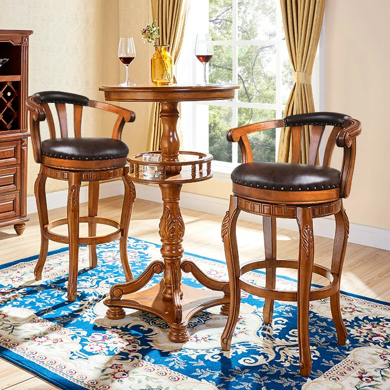 Классическая домашняя мебель для кухни, тканевая деревянная барная стойка, барный стул