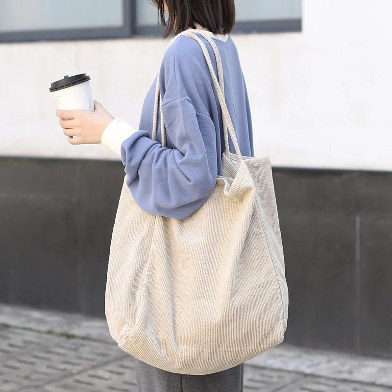 Wholesale Vintage Private Label Corduroy Tote Bag Women New Design Shoulder Beach Bag