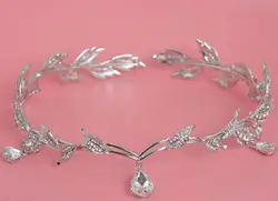 WIIPUCrystal Crown Bridal Hair Accessory Wedding Rhinestone Waterdrop Leaf Tiara Crown Headband Frontlet Bridesmaid Hair Jewelry