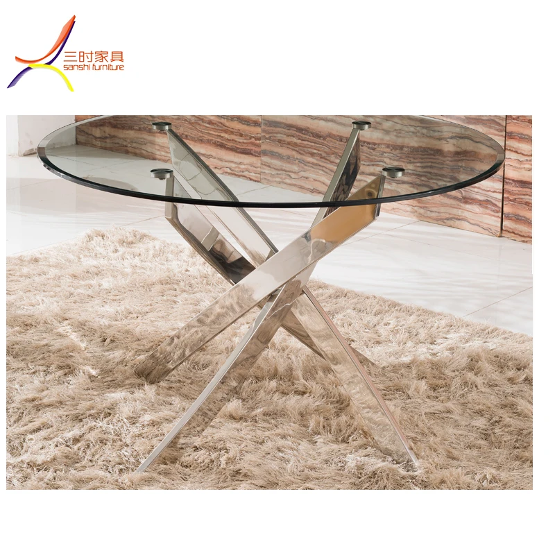 
Modern new model table and chair round glass top cross leg dining table dining room furniture 