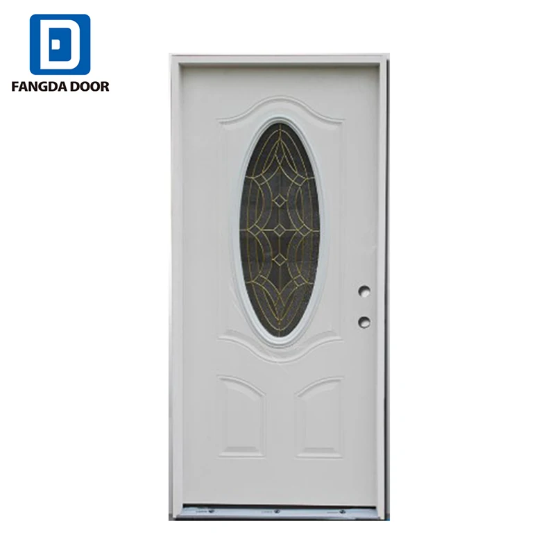 Fangda ornament iron door with decorative tempered glass inserted  exterior house steel door