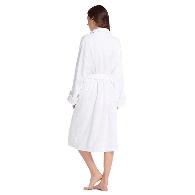 Custom Logo Shawl Collar White 100% Cotton Home & Hotel Terry Bath Robe