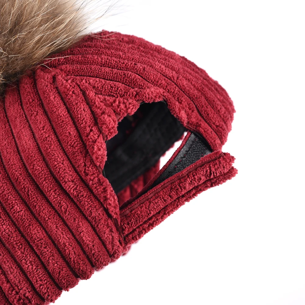 KZ160392 Ladies Lovely Real Raccoon Fur Pom Pom Hat
