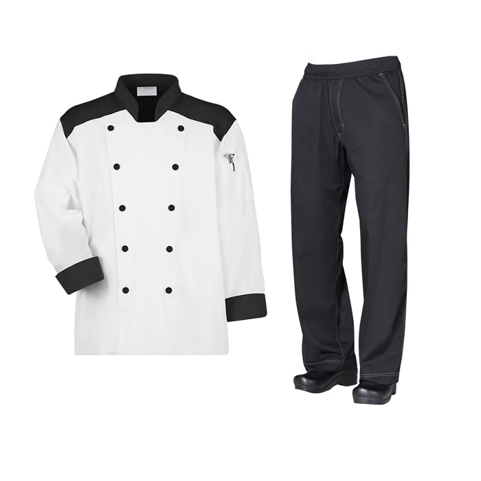 Новый дизайн пальто для шеф-повара с черным подолом