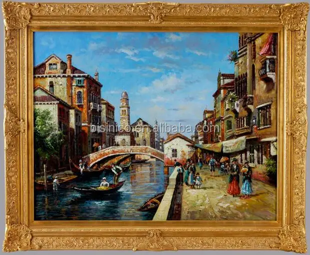 Antique Luxury Square Wood Carved Elaborate Design Handmade Oil Painting Art