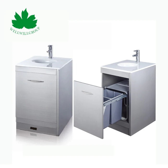 Quality Hospital Furniture Stainless Steel Medical Cabinet With Basin Sensor Faucet Ashbin