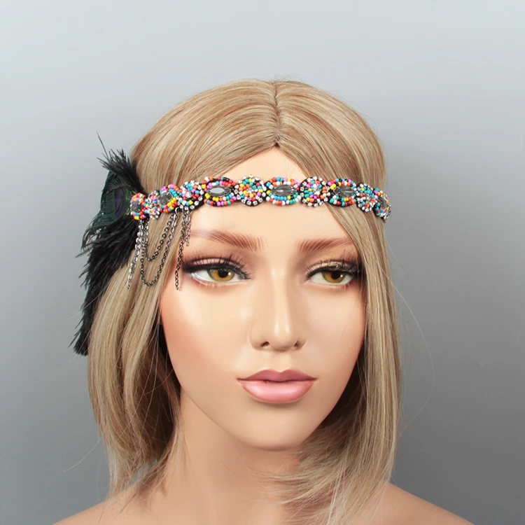 Wholesale indian ribbon wedding 1920s great gatsby feather headdress