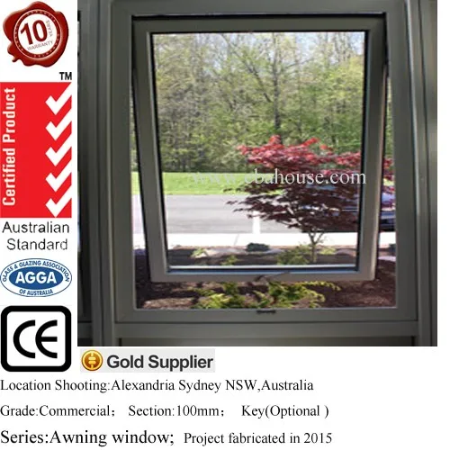 aluminium awning window with chain winder top hung casement windows AS 2047