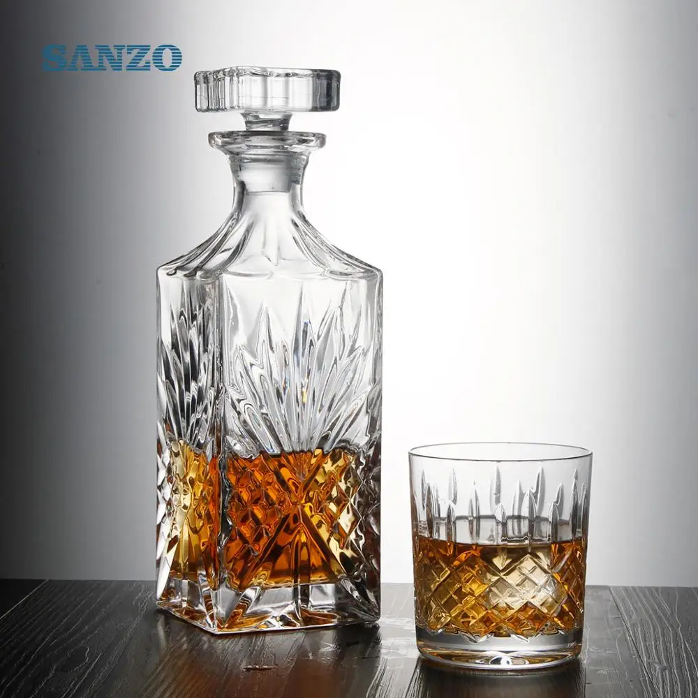 Wholesale 750ml Soda-lime Engraved Crystal Glass  Wine Whiskey Bottle Decanter Set