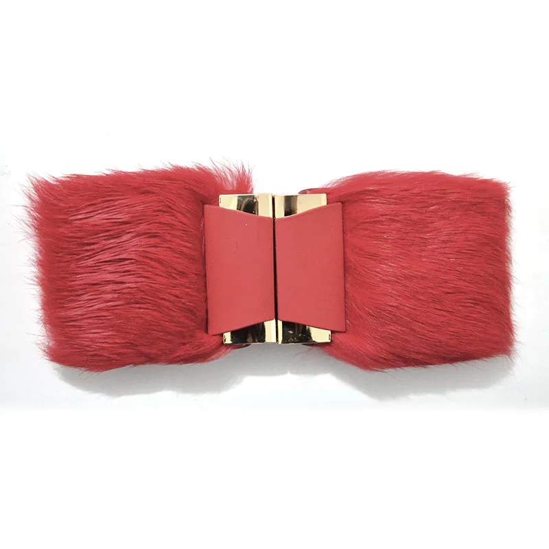 Elegant ladies fashion waist belts,6.0cm width winter style pony hair two pieces buckle elastic band fashion belts