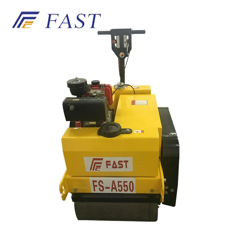 Small walk behind double drum road roller