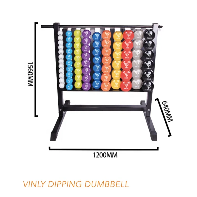 Gym Equipment Fitness Vinyl Dumbbell Rack with Wheel