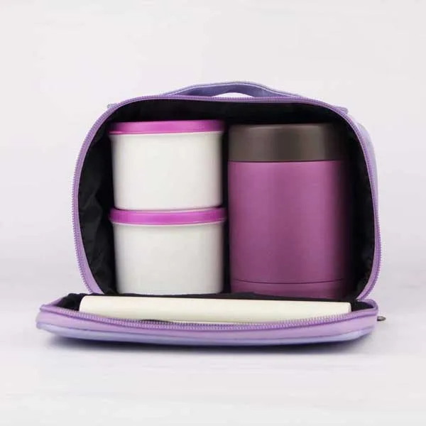 Custom 700ml stainless steel vacuum insulated lunch box food flask thermos jar with with two small containers