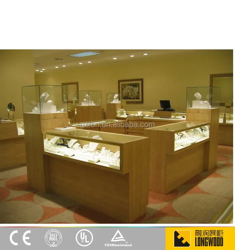 Elegant design jewelry store display furniture island jewelry display showcase cabinet with ultra tempered glass