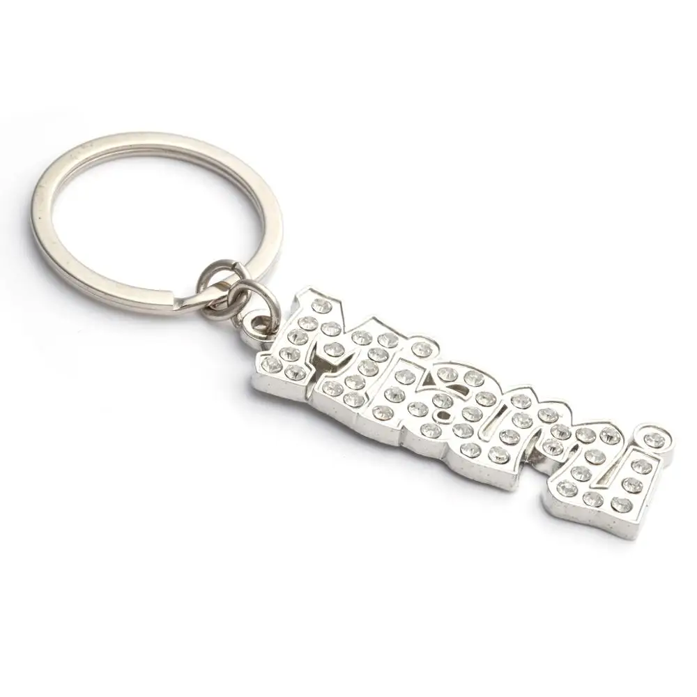 Factory wholesale custom metal silver keychain with diamonds