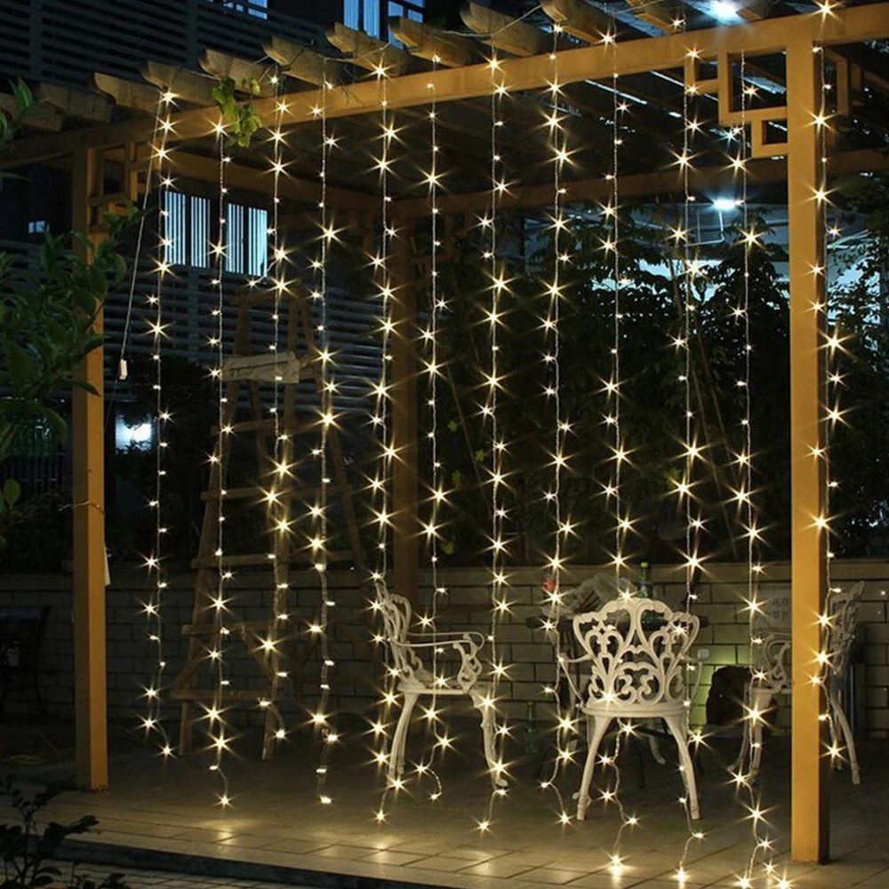 3M  multiply by 3M 304 LED Outdoor Home Warm White Christmas Decorative xmas String Fairy Garlands Party Led Curtain Lights