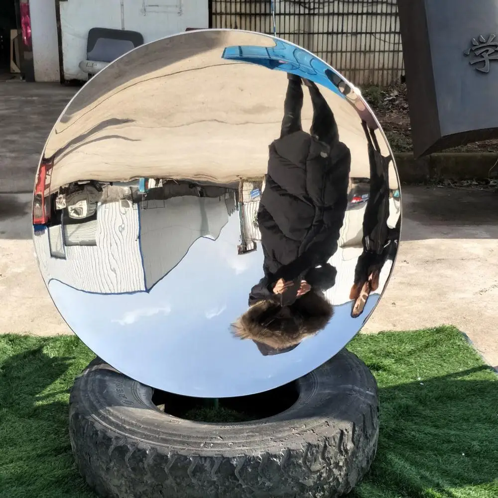 Modern wall art concave dish mirror polished garden statue home decoration window display metal craft sculpture factory supply