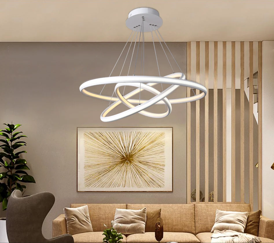 Modern suspended adjustable  light fixture  tri-ring  acrylic  LED Circle restaurant hanging light