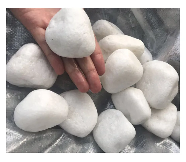 Tumbled snow White pebble stones for landscaping