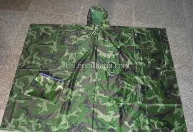 0.15mm thick PVC rainponcho for adult with hood and tie