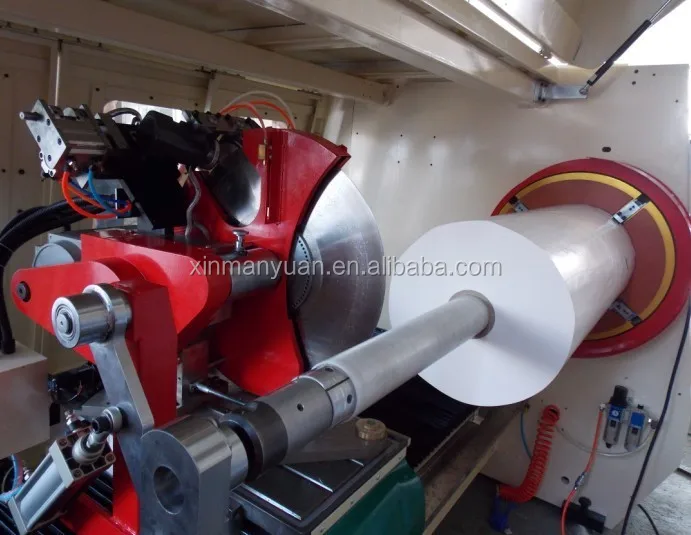 Huge type automatic roll slitter or cutter for textiles, nonwoven, fiberglass fabric rolls. Tapes & ribbons.