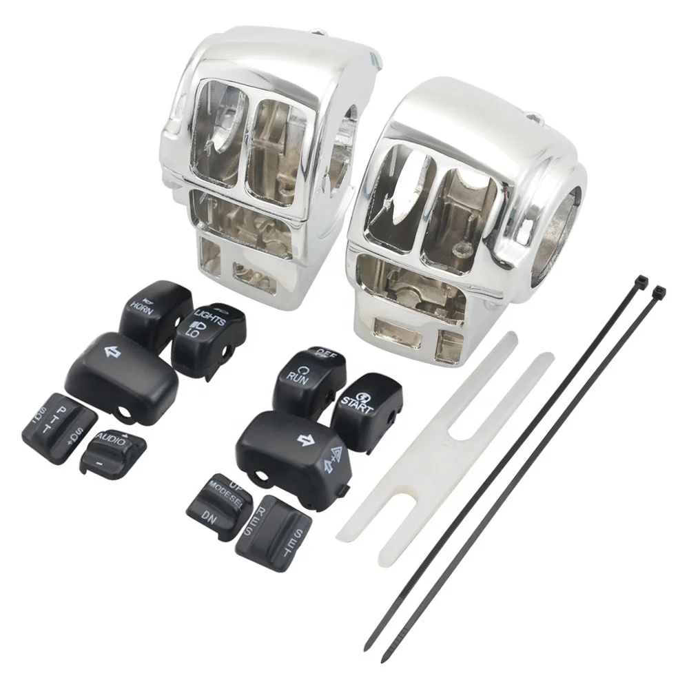 Pair Switch Housing Cover + Chrome10pcs Switch Caps Fits For Harley Touring Electra Glide FLHTCU / FLHTCUI 96-2013 Motors