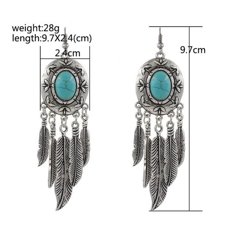 Latest Design Antique Silver Turquoise Earrings Bohemian Jewelry Wholesale