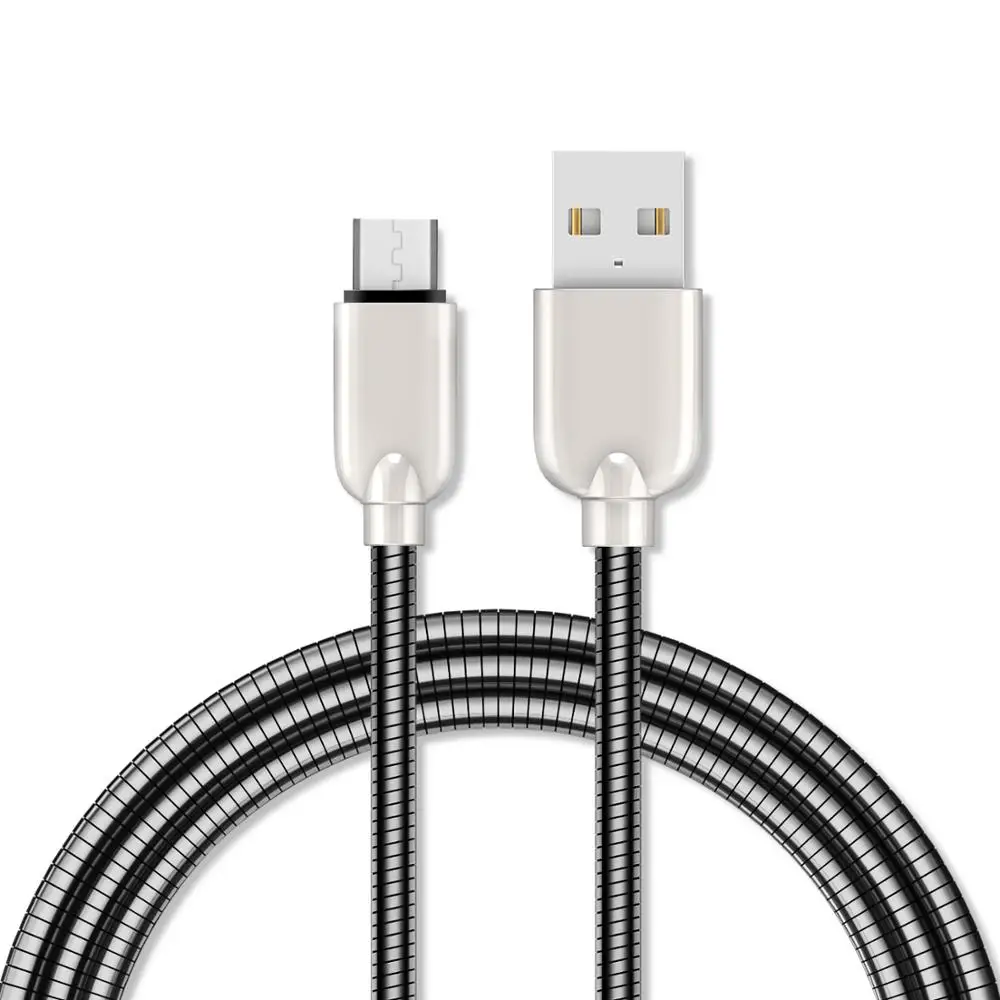 Wholesale Flexible Spring Metal Braided Android Micro USB Data Cable Zinc Alloy Fast Charge Type C Mobile Phone Charging Cable