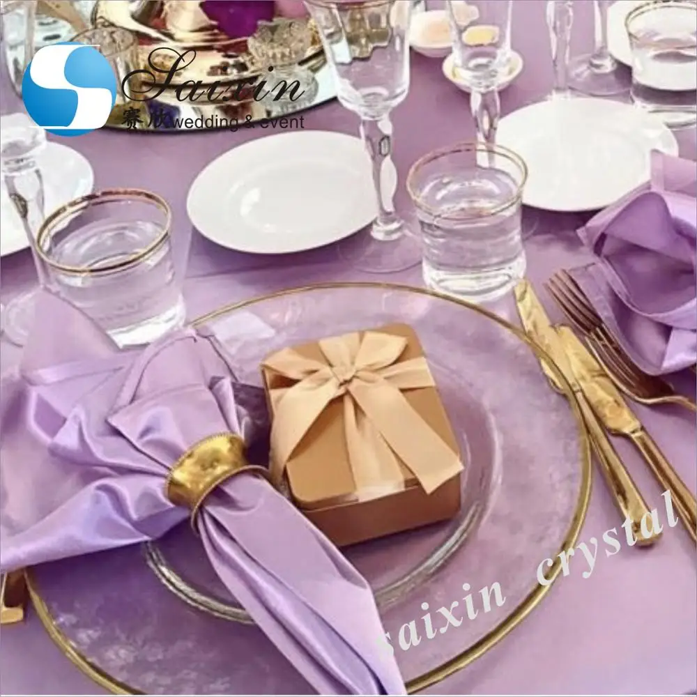 Wholesale Cheap Wedding Silver Rose Gold Rim Charger Plates Glass