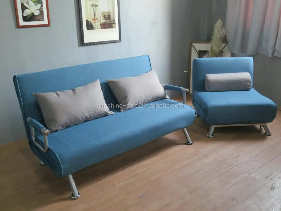 Hot Selling Sleeper Fabric 2 Seater Sofa Chair online Chair With Sofa Bed Leisure Metal Frame Three Folded Pull Out Arms Chair