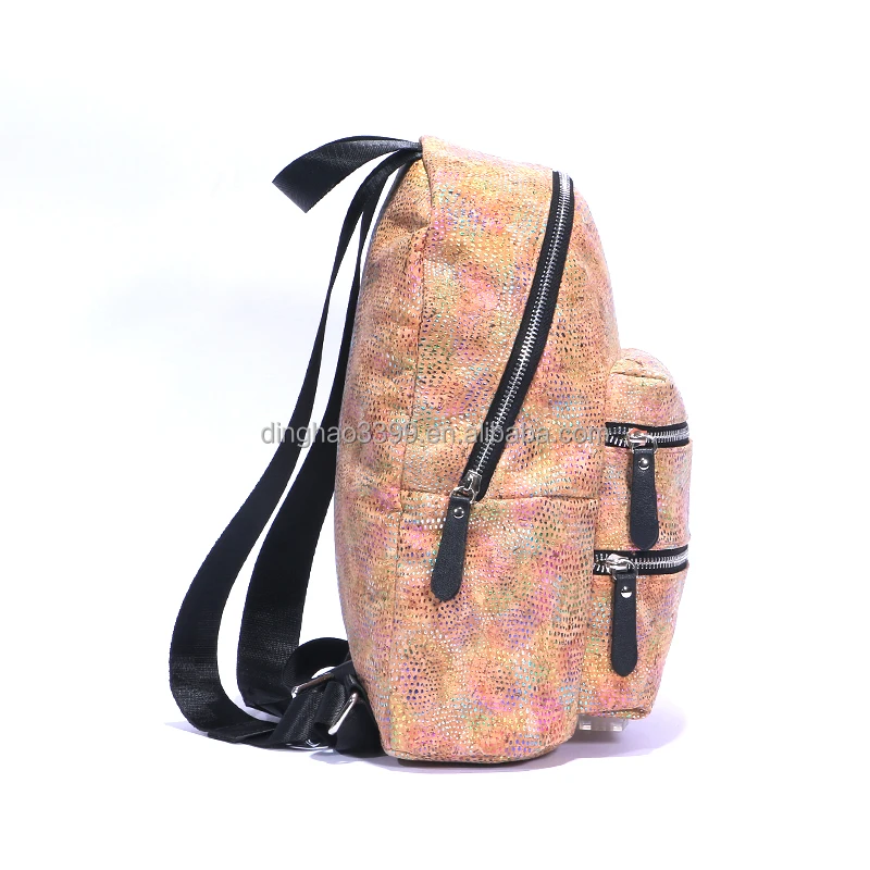 Glossy custom made cork paper backpack,Waterproof girl lady cork shoulder bag,Travel cork school bagback laptop computer bag