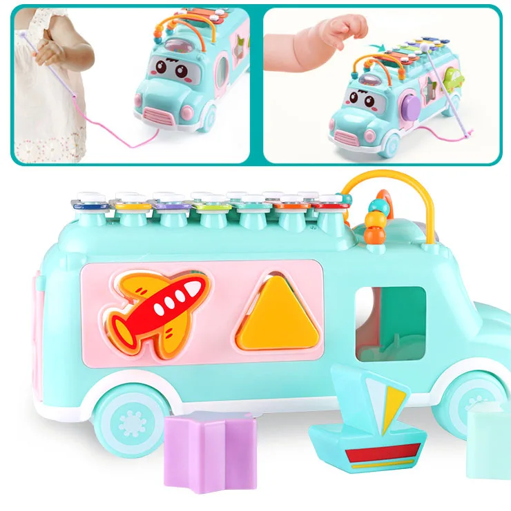 Обучающий детский игрушечный автобус-пазл ксилофон музыкальный инструмент для детей
