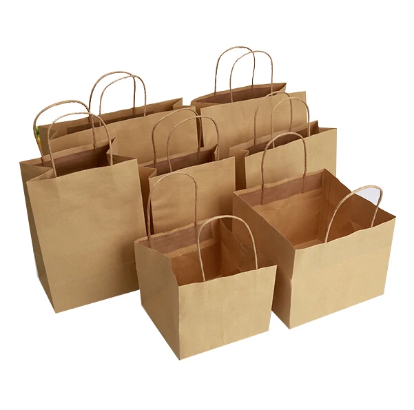 custom MOQ100 with color logo paper twist handle Kraft Carrier Bag