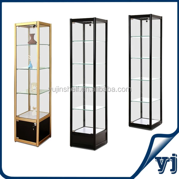 Custom Floor Standing Aluminium Glass Display Showcase, Glass Tower Display case